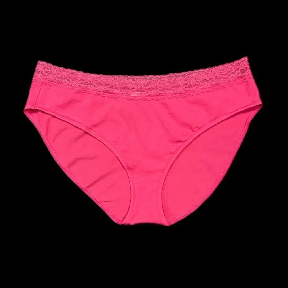 Victoria’s Secret Stretch Cotton Lace Trim High Leg Brief Panty Pink Xlarge